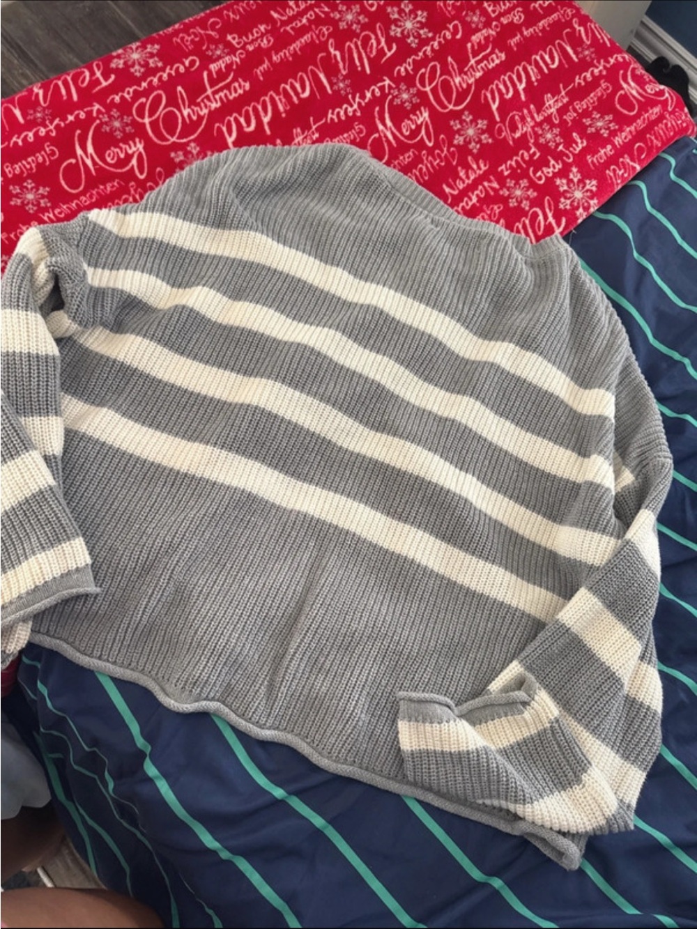 SO Gray and Cream Striped Crew Neck Sweater